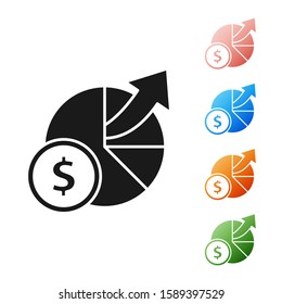Black Money and diagram graph icon isolated on white background. Financial analytics, budget planning, finance managemen. Set icons colorful. Vector Illustration