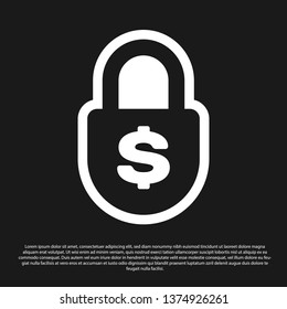 Black Money lock icon isolated on black background. Padlock and dollar symbol. Finance, security, safety, protection, privacy concept. Vector Illustration