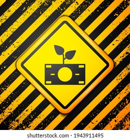 Black Money plant in the pot icon isolated on yellow background. Business investment growth concept. Money savings and investment. Warning sign. Vector