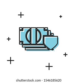 Black Money with shield icon isolated on white background. Insurance concept. Security, safety, protection, protect concept.  Vector Illustration