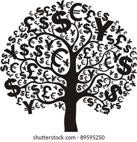 Black money tree isolated on White background. Vector Illustration
