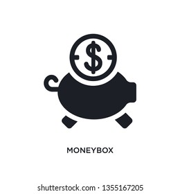 black moneybox isolated vector icon. simple element illustration from e-commerce and payment concept vector icons. moneybox editable black logo symbol design on white background. can be use for web