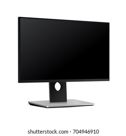 Black monitor screen Dell isolated on white background - half side view. Vector illustration