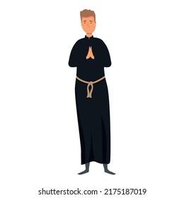 Black Monk Icon Cartoon Vector. Priest Meditation. Sage Friar