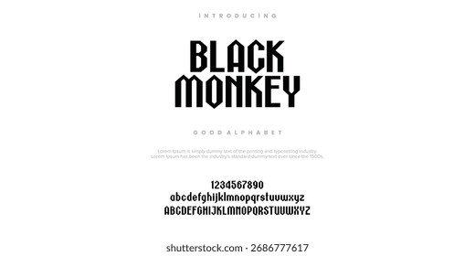 Black Monkey Custom simple font. Alphabetical design typeface vector illustrations
