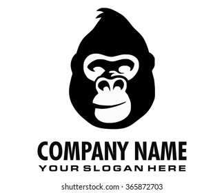Black Monkey Gorilla Ape Chimpanzee Primate Face Character Cartoon Image Logo