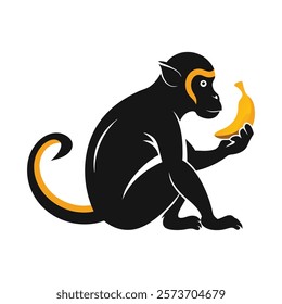 Black monkey holding a banana - Vector illustration