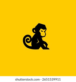 Silhueta de macaco preto sobre um fundo amarelo brilhante