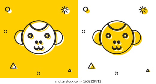 Black Monkey zodiac sign icon isolated on yellow and white background. Astrological horoscope collection. Random dynamic shapes. Vector Illustration