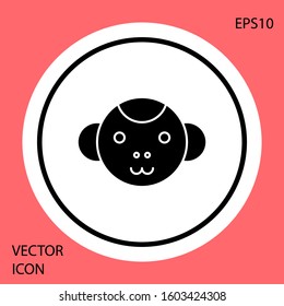 Black Monkey zodiac sign icon isolated on red background. Astrological horoscope collection. White circle button. Vector Illustration