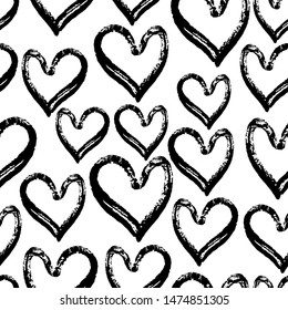 Black monochrome abstract hearts cute trendy seamless pattern with texture. Applicable for paper or textile print, web and other romantic tender backgrounds.