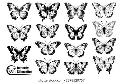 Black monochrome Butterfly Silhouettes Vector art