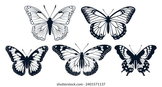 Black monochrome Butterfly Silhouettes Vector art