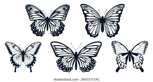 Silhouettes de mariposa monocroma negro Arte vectorial