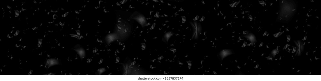 Black monochrome confetti tinsel abstract banner design. Vector background