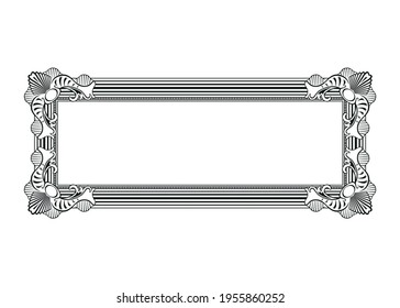 Black monochrome frame for design. Decorative frame with a bouquet of peonies drawing with one black line. Vector illustration