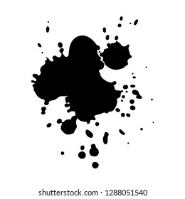 Black monochrome ink or paint blots grunge background. Texture Vector. Dust overlay distress grain. Black splatter, dirty, poster for your design. Isolated on white background. Vector illustration.