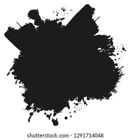Black monochrome ink or paint blots grunge background. Texture Vector. Dust overlay distress grain. Black splatter, dirty, poster for your design. Isolated on white background. Vector illustration.