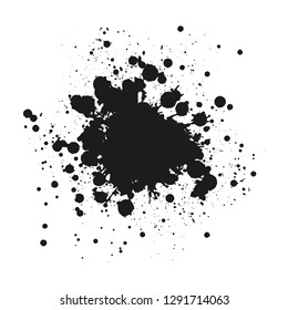 Black monochrome ink or paint blots grunge background. Texture Vector. Dust overlay distress grain. Black splatter, dirty, poster for your design. Isolated on white background. Vector illustration.