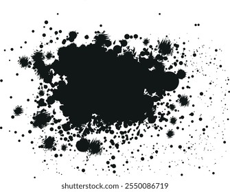 Black monochrome ink or paint blots grunge background. Texture Vector. Dust overlay distress grain. Black splatter, brush, dirty, poster for your design.