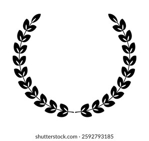 Black monochrome laurel branch with openwork perforated leaves isolated on transparent background for award, medal, prize, rating, first place. EPS10 Vector illustration