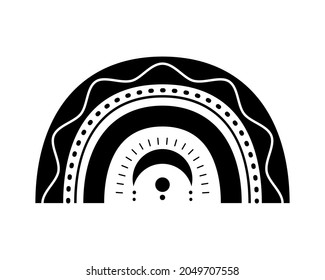 Black monochrome magic rainbow flat style. Ethnic rainbow abstract hand drawn icon. Glyph nature weather element. For poster, print, nursery room or card. Isolated vector
