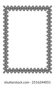 Quadro de prêmio de ornamento preto monocromático retangular Vertical Islâmico Asiático Quirguiz. formato A4. Quadro padrão quirguiz, fronteira do Quirguistão, Cazaque, Mongol, Tártaro, Uzbeque. Para lixívia, bordados