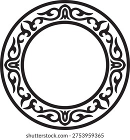 Black monochrome round border. Tatar national ornament. Ethnic pattern of the Turkic peoples. Asian frame, ring, circle.
