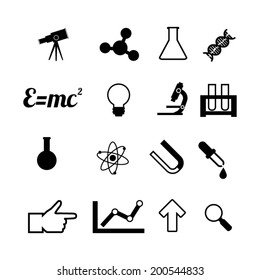 Black monochrome science flat icon set 