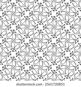 Black monochrome seamless pattern with fish on a white background