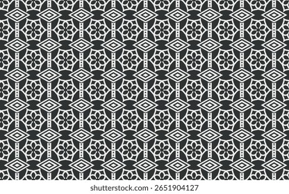 Padrão sem costura monocromático preto. Fundo floral geométrico do estilo Art Deco para papel de parede, estofamento ou têxteis como cortinas e almofadas