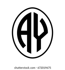 Black monogram curved oval shape initial letter ay logo vector