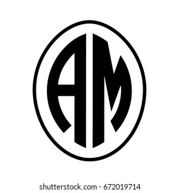 Black monogram curved oval shape initial letter am logo vector
