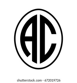 Black monogram curved oval shape initial letter ac logo vector