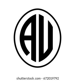 Black monogram curved oval shape initial letter au logo vector