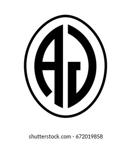Black monogram curved oval shape initial letter aj logo vector