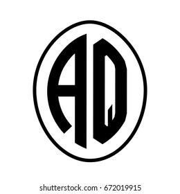 Black monogram curved oval shape initial letter aq logo vector