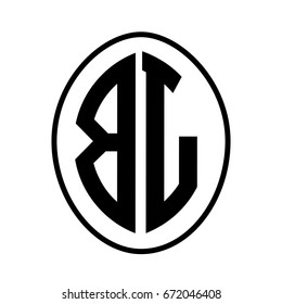 Black monogram curved oval shape initial letter bl logo vector