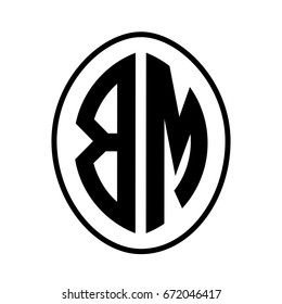 Black monogram curved oval shape initial letter bm logo vector