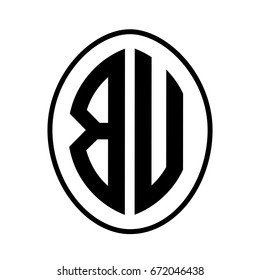 Black monogram curved oval shape initial letter bu logo vector