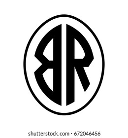 Black monogram curved oval shape initial letter br logo vector