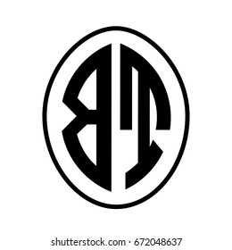 Black monogram curved oval shape initial letter bt logo vector