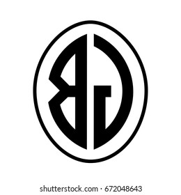 Black monogram curved oval shape initial letter bj logo vector
