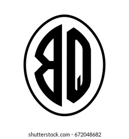 Black monogram curved oval shape initial letter bq logo vector