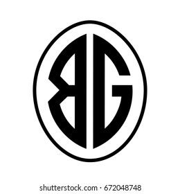 Black monogram curved oval shape initial letter bg logo vector