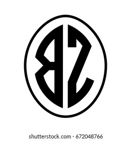 Black monogram curved oval shape initial letter bz logo vector