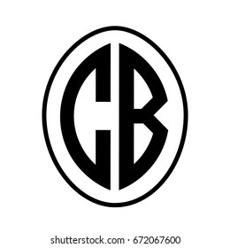 Black monogram curved oval shape initial letter cb logo vector