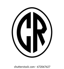 Black monogram curved oval shape initial letter cr logo vector