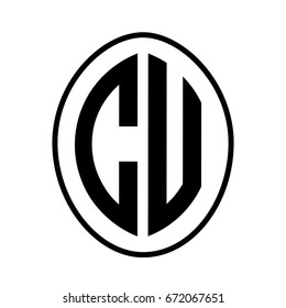 Black monogram curved oval shape initial letter cu logo vector