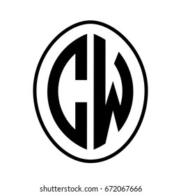 Black monogram curved oval shape initial letter cw logo vector